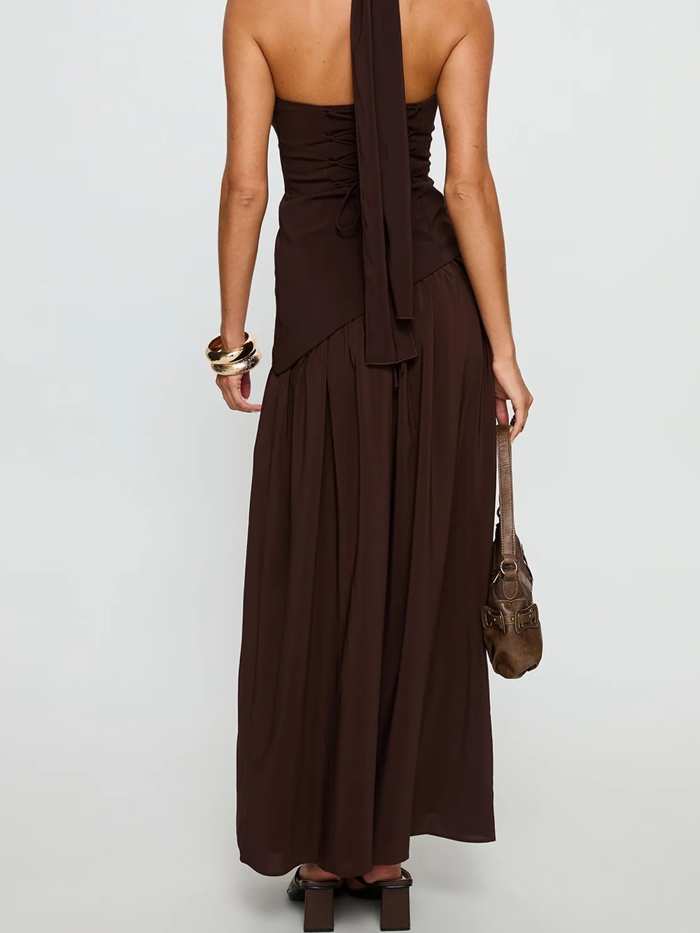 Princess Polly Odela Strapless Drop Waist Maxi Dress Chocolate - Picture 3 of 4